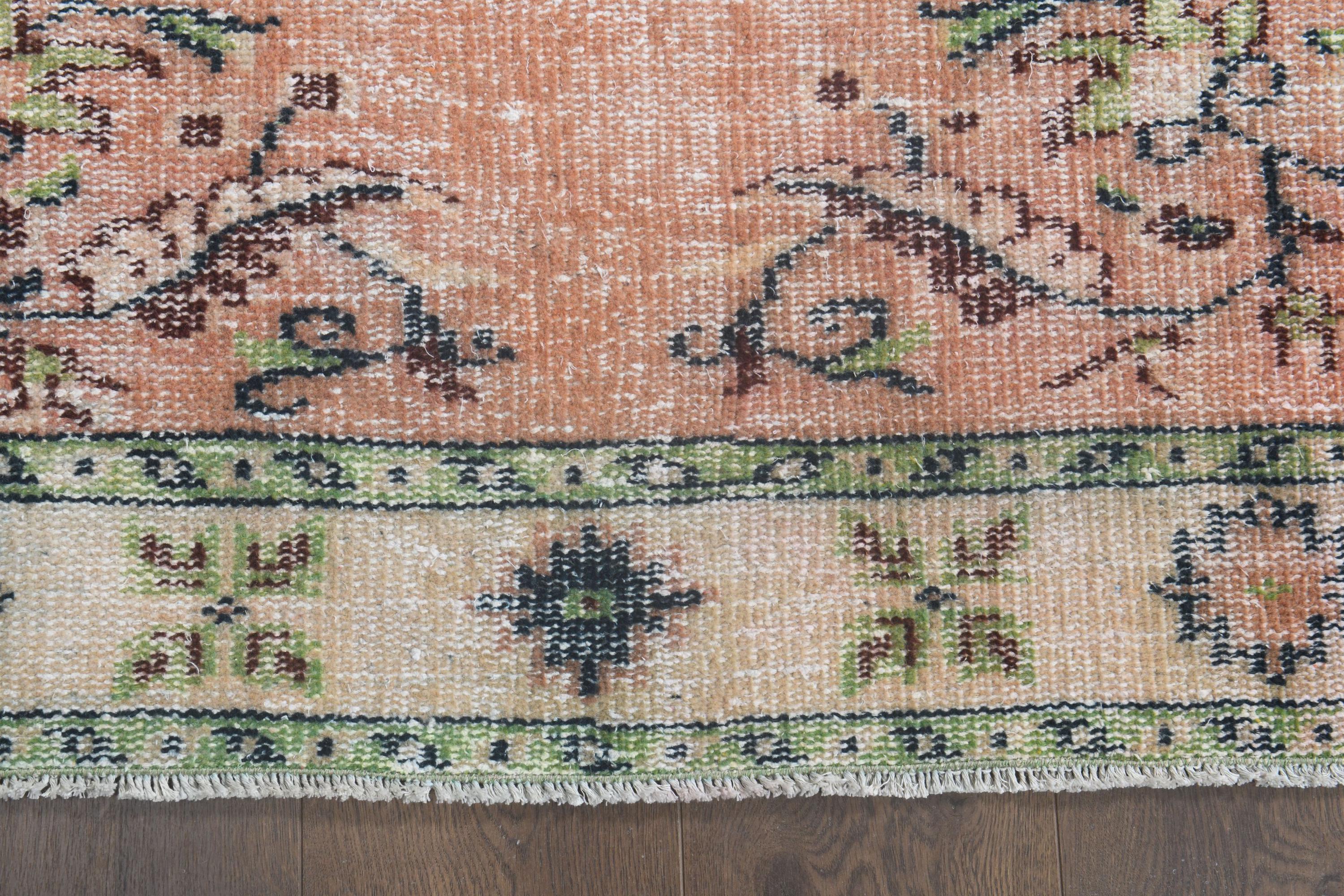 Vintage Turkish Area Rug: Peach & Green Living Room Rug, 5.2x8.3