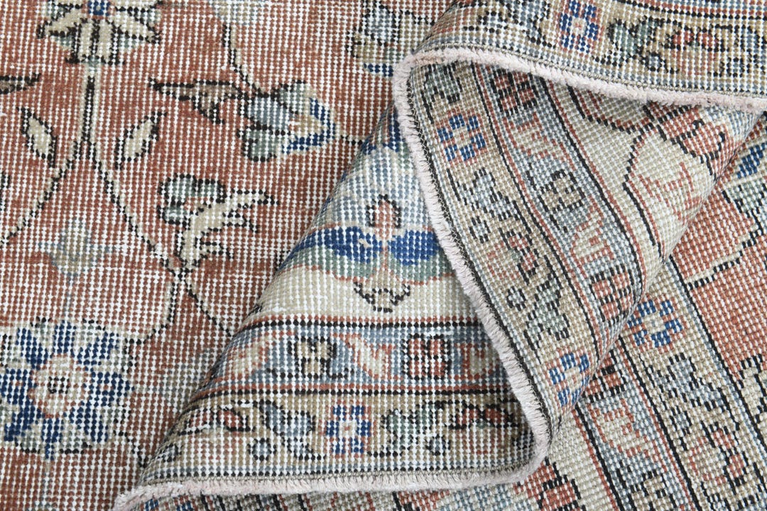 Orange Floral Turkish Rug: Vintage Hand-knotted Area Rug (8'4x11'7