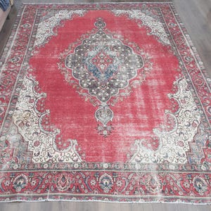 9&#39;2x11&#39;5 ft, VINTAGE TURKISH RUG, Vintage Rug Oversized, Vivid Colors, Handmade Rug, Oushak Rug, Washable Rug, Livingroom Rug, Decor Rug