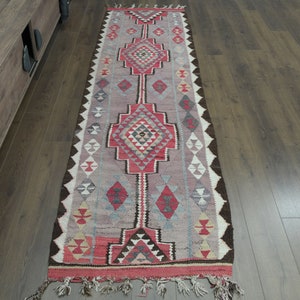 3x9 Runner, TURKISH RUNNER RUG, Tribal Rug, Home Decor, Wool Rug, Handmade Rug, Colorful Rug, 2&#39;8x9&#39;4 ft, Kitchen Decor Rug, Purple Pink Rug