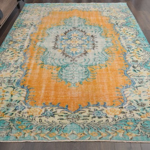 6&#39;3x9 ft, ORANGE TEAL MOTIFS, Turkish Rug Soft, Tribal Rug, Vintage Rug, Oushak Rug,  Area Rug, Living Room Rugs, Heritage Rug, Etsy Rug