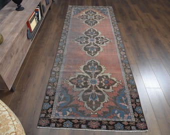 Handmade Turkish Runner Rug (3'5x9'6 ft): Vintage Orange Hallway Decor