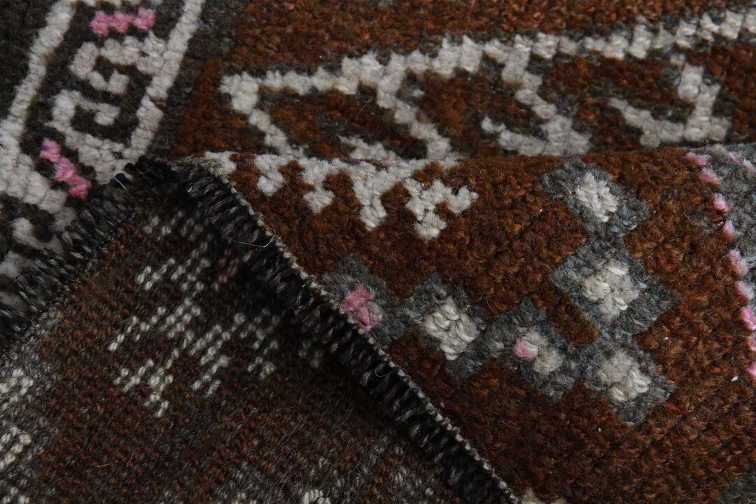 Vintage Turkish Small Rug: Colorful Star Doormat, Brown Pink Kilim ...