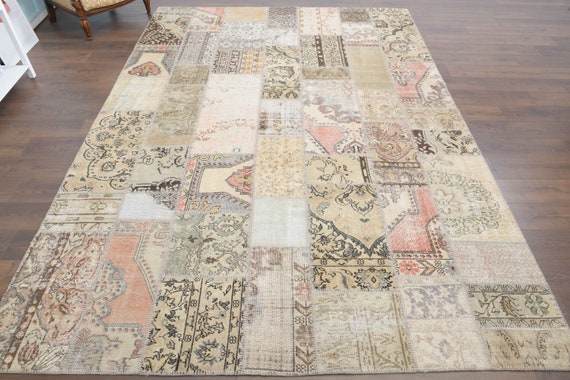 Großer türkischer Patchwork-Teppich: Vintage Teppich 260x300 cm