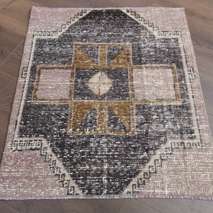 Mini Turkish Oushak Rug: 2x3 Purple Faded Vintage Mat