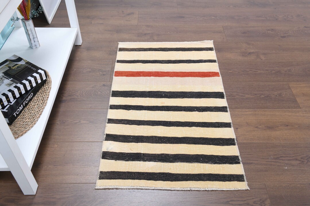 ストライプ柄トルコキリムラグ：ヴィンテージ トライバルランナー（1