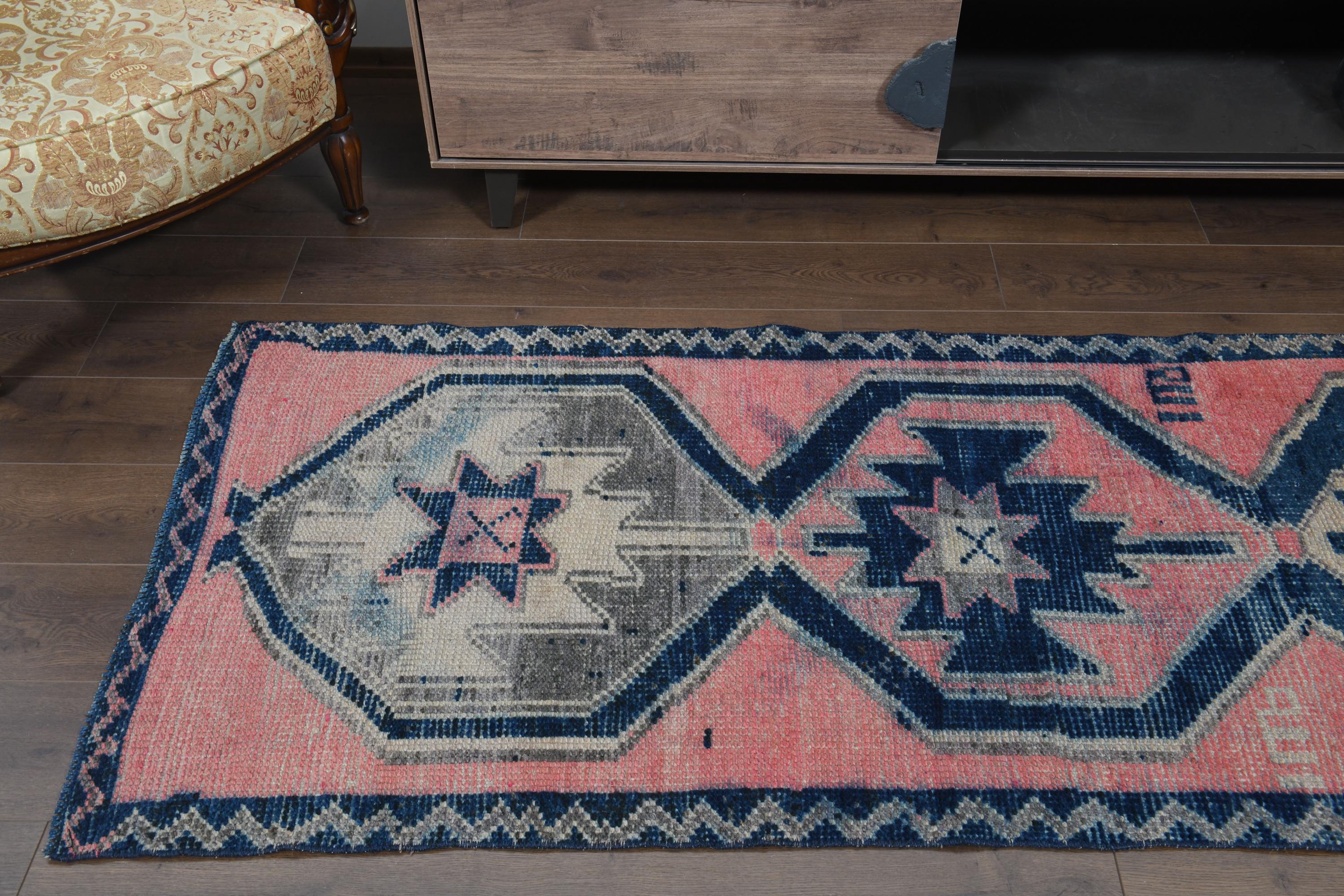 Vintage Turkish Runner Rug: Pink & Blue Herki, 3x9'7 Ft - Etsy