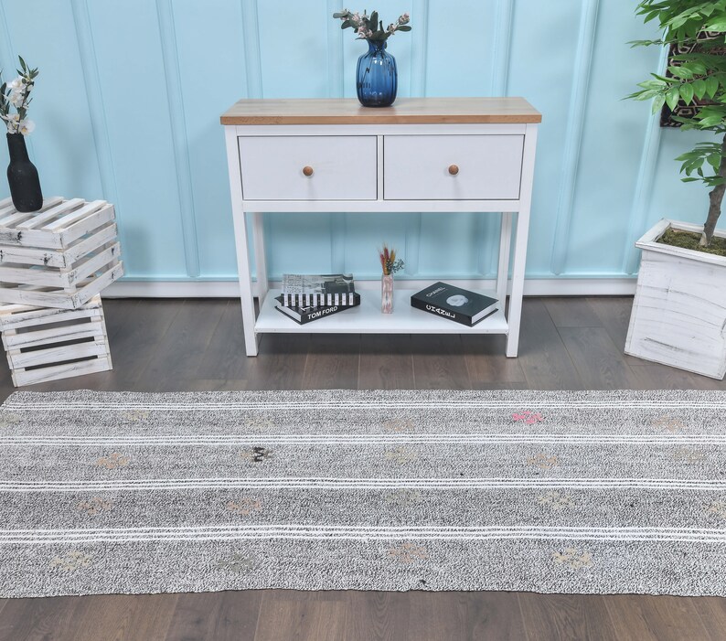 STRIPED WHITE KILIM Handmade Rug 2/'6x8 ft Vintage Rug Runner Rug 2x8 Interior Designer Kilim Runner Rug Turkish Rug Dark Brown Rug