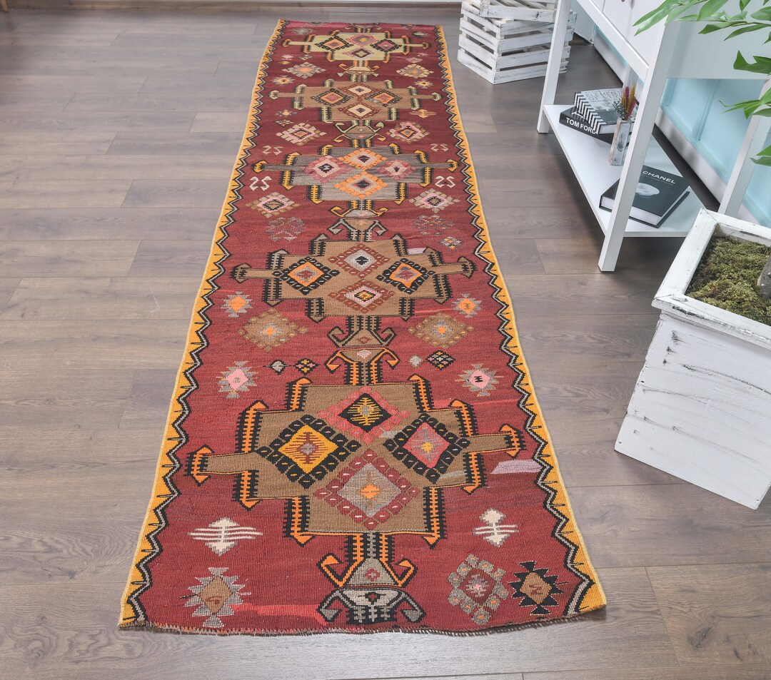 2.9x11 Turkish Multi Color Rug, MINIMALIST Kilim Rug, Hallway Runner Kilims, Flatweave Vintage