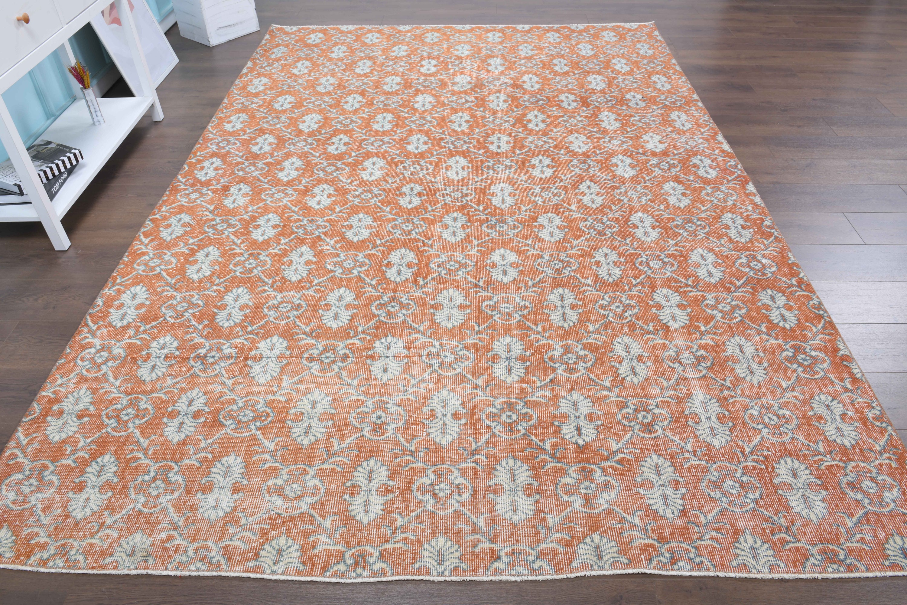 Handmade Turkish Ikat Rug 7'2x10'5: Vintage Farmhouse Rug