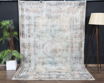 Anatolian Handwoven Rug, 6.3x8.8 ft, Light Orange & Beige Farmhouse Rug, Colorful Rug
