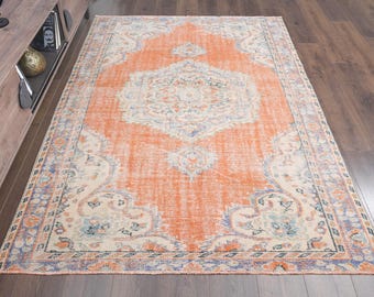 オレンジ色のトルコ絨毯（5.4x7.8フィート）：ヴィンテージウールの