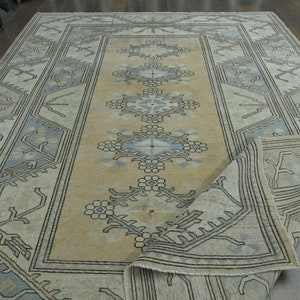 7.7x9.1 ft, FADED ORANGE BEIGE, Turkish Rug, Area Rug, Vintage Rug, Wool Rug, Oushak Rug, Home Decor, Living Room Rug, Bedroom Loomed Rug