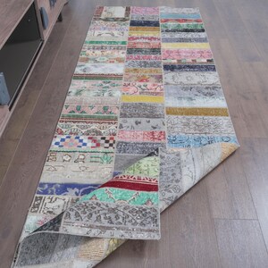 Long Patchwork Turkish Runner - 3.2x9.6 ft - Extra Long Colorful Floor Mat - Bohemian Hallway Decor - Grand Entryway Rug