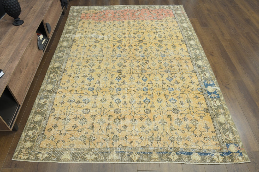 6'8x9'6 Ft VINTAGE OUSHAK Orange Green Rug Turkish Etsy