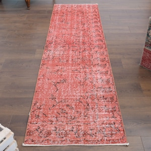 2x9 PINK TURKISH RUNNER Rug, Vintage Rug, Handmade Rug, Runner Rug 2x9, Pink Floral Runners, Home Decor, Rugs, Distressed Rug, Boho Chic