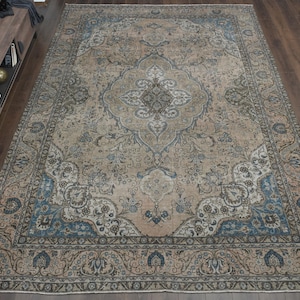 9&#39;4x13&#39;4 ft, LUXURY DECOR, Minimalist Decor, Living Room Rug, Area Rug, Handmade Rug, Oushak Rug, Vintage Turkish Rug, Orange Blue Decor
