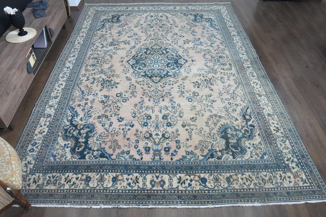 10x14 Extra Big, Vintage Turkish Oushak Rug: Handmade Wool Light Color ...