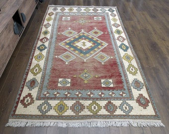 3.6 x 6.4フィート、トルコ製ヴィンテージラグ、ブルーピンク