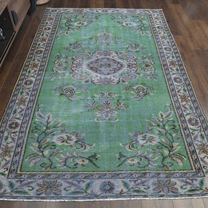 5&#39;4x8&#39;6 ft, FLORAL, Area Rug, Green Floral Rug, Spring Decor, Turkish Rug, Wool Area Rug, Rug Decor , Kitchen Rug, Boho Decor, Shabby Decor