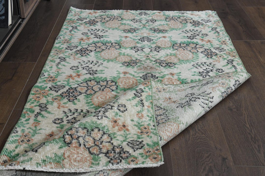 2'6x4'6 Ft, FLORAL, Vintage Small Runner, Turkish Rug, Throw Rug, Beige ...