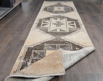 2'9x12'6 ft、オレンジブラウン、ウシャックランナー、トルコ製
