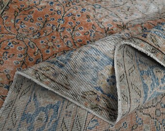 Floral Oushak Rug: 6'9x10'1 ft, Hand-Knotted Vintage Turkish Area Rug