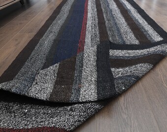 Striped Kilim Runner Rug: 3x17 Extra Long Turkish Vintage Wool Rug