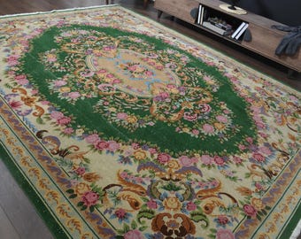Chinese Decor Viintage Luxury Rug (9'3x13): Handmade Oversized Floral Decor