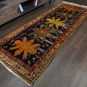4&#39;2x10&#39;8 ft, NAVY BLUE RUNNER, Turkish Runner, Minimalist Runner, Vintage Rug, Handmade Rug, Interior Designer, One of a Kind, Runner Rug
