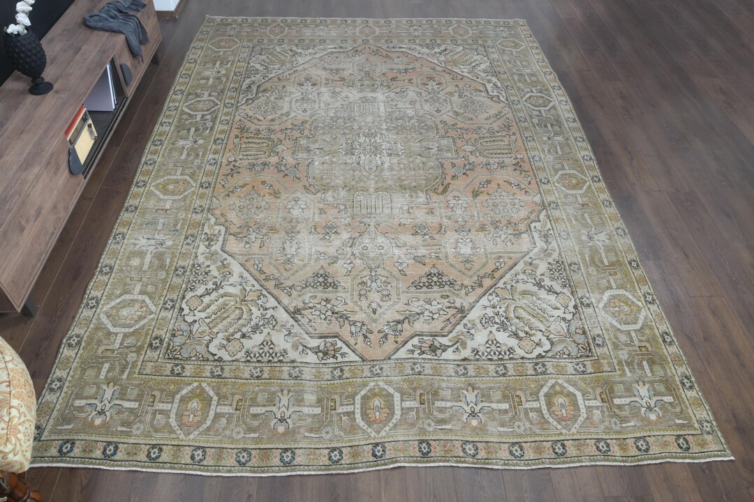 手作りトルコ製ヴィンテージラグ（9.6x12.4フィート）：オレンジ