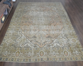 手作りトルコ製ヴィンテージラグ（9.6x12.4フィート）：オレンジ