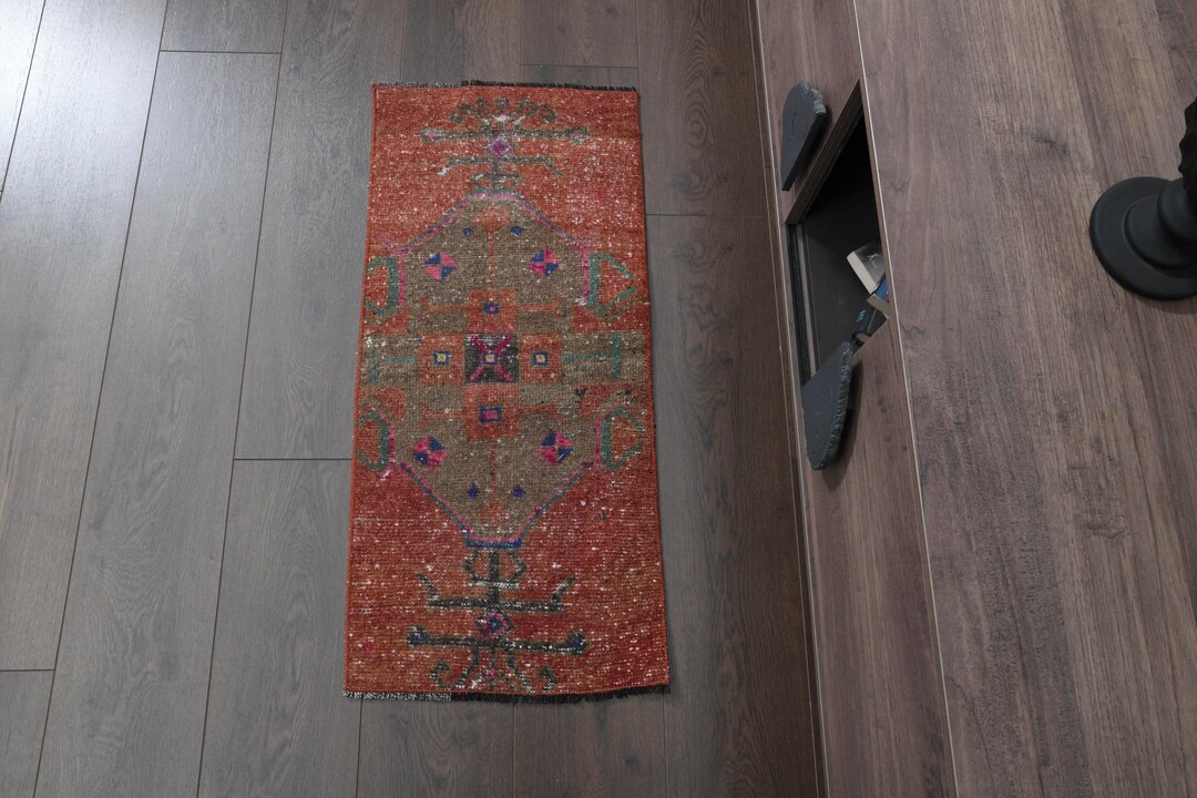 Coral Orange Turkish Rug: Small Vintage Kilim, Farmhouse Decor (1.3x3 ...