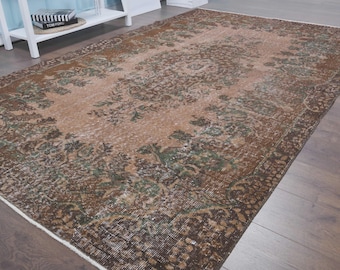 Vintage Turkish Rug, Living Room Rug, Medallion Anatolian Rug, Great Room Rug, 5.6x9 ft, Muted Floral Rug