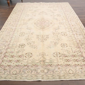 6&#39;4x10 ft, FADED TURKISH RUG, Vintage Rug, Beige Brown Motifs, Oushak Rug, Living Room Rug, Heritage, Bedroom Rug, Washable Rug, Area Rug