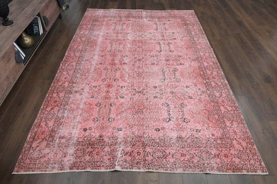 Oversize Vintage Turkish Oushak Rug: 6'9x10'2, Pink & Brown Wool Decor