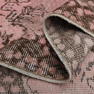 5.5x9.7 ft, DECOR LUXURY, Pink Brown Floral Rug, Vintage Turkish Rug, Oversize Rug, Oushak Rug 6x10, Handmade Rug, Washable Rug, Pink Motif
