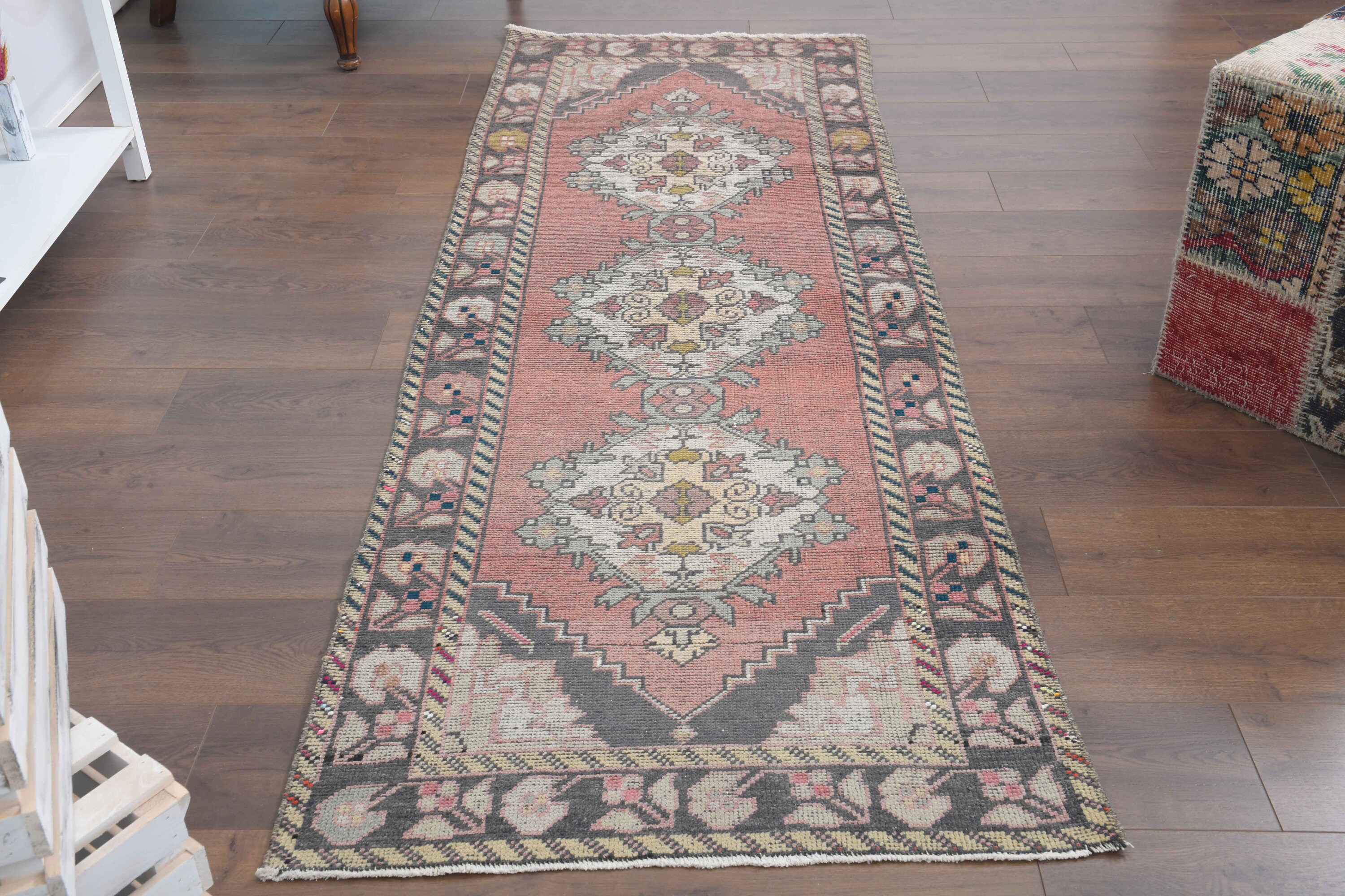 3x12 SHABBY DECOR, Pink Beige Rug, Turkish Vintage Kilim Area Rug, Oushak Runner Kilim, Pink Kilim Rug, Housewarming Rug, 3'1x11'5 ft