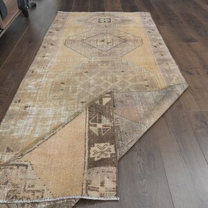 Handmade Turkish Runner Rug: Orange Vintage Wool Hallway Rug (3.4x8.3 ft)