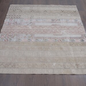 Patchwork Area Rug 5x6, Vintage Style Turkish Rug, Neutral Muted Rug, Distressed Accent Rug, Boho Living Room Decor, 5x5.5 Rug