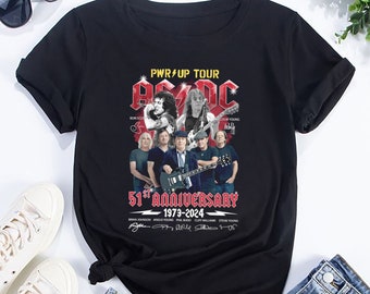 ACDC Band 51 Years 1973-2024 Signatures T-Shirt, ACDC Rock Band Shirt, Rock Band ACDC Pwr Up 2024 Tour Shirt, Acdc Fan Gift, Acdc Band Merch