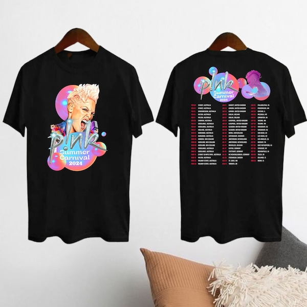 T-shirt graphique P!NK Pink Tour 2024, chemise chanteur rose P!NK, produits dérivés concert P!NK 2024, t-shirt rose Carnaval d'été 2024, chemise cadeau fan rose