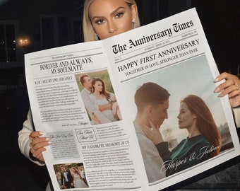 Couple Anniversary Newspaper Template, 1 Year Anniversary Gift, First Wedding Anniversary newspaper , Anniversary for him,Gift For Couples,2