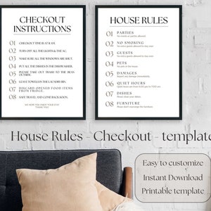 Airbnb House Rules Check-out Sign, instrukcje dotyczące wymeldowania z Airbnb, minimalistyczny szablon Airbnb Vrbo, Airbnb do wydrukowania, wynajem wakacyjny