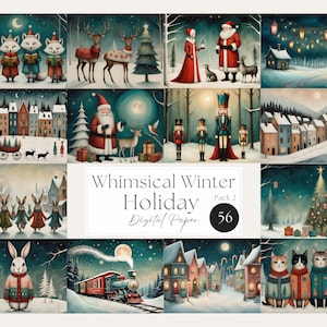 Carta digitale natalizia stravagante, pagine del diario di Natale, diario spazzatura stravagante, diario spazzatura natalizio retrò, Whimsy Wonderland, confezione da 2