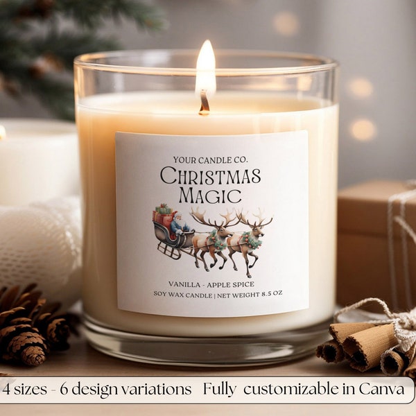 Christmas Candle Label Template, Holidays Candle Label, Winter Candle Label, Customizable Christmas Candle, Christmas Packaging Labels