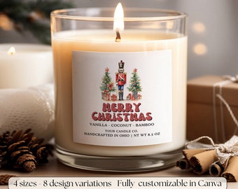 Retro Christmas Candle Label Template, DIY Canva Design (Digital Download),  Holidays nutcracker candle, 005