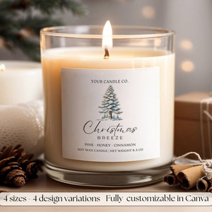 Christmas Candle Label Template, Holidays Candle Label, Winter Candle Label, Customizable Christmas Candle, Christmas tree candle Label,003