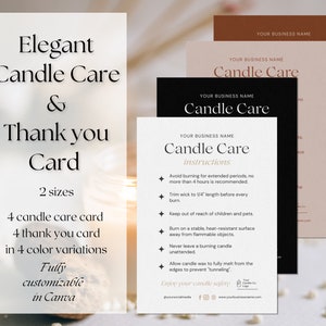 Editable Candle Care Card Template, Candle Care Instructions, Candle Business, Printable Care Card, Minimalist Thank You Card, Elegant