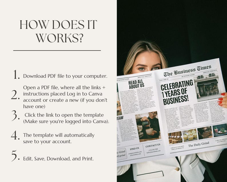 Custom Business Announcement Newspaper Template (Canva), Celebrating years brand, News For Branding Photoshoot, 001 image 9